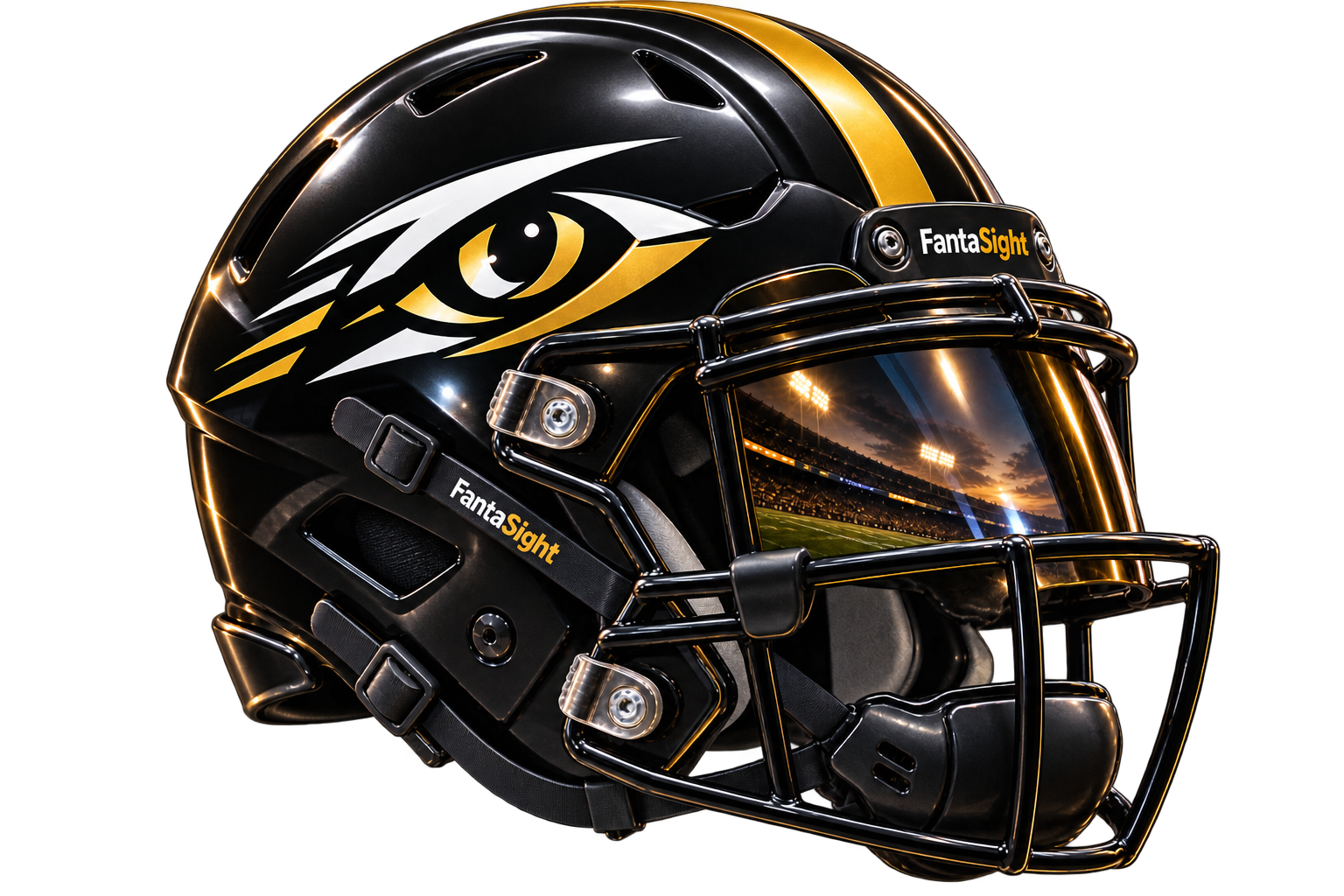 FantaSight black and gold football helmet